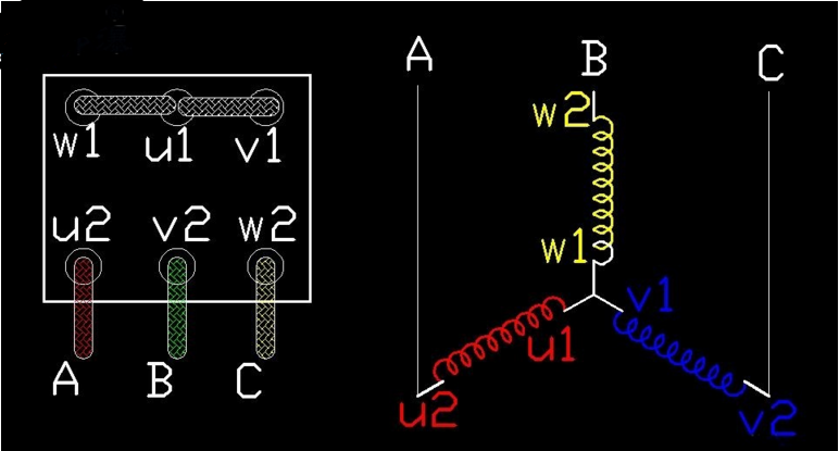 三相異步電機星形接線圖示